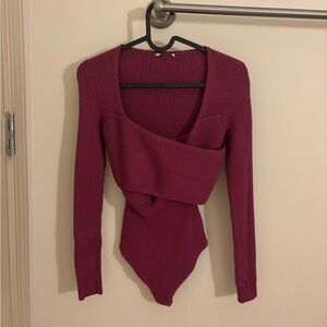 Abercrombie & Fitch LuxeLoft Wrap Sweater Bodysuit in Dark Pink Small